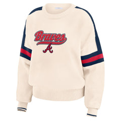 Atlanta Braves WEAR by Erin Andrews Women's Stripe Pullover Sweater - Cream Pullover