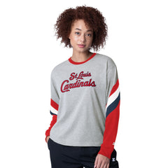 St. Louis Cardinals Starter Women's Triple A Fashion Color Block Long Sleeve Top - Heather Gray Tops