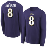 Lamar Jackson Baltimore Ravens Youth Player Name & Number Long Sleeve T-Shirt - Purple T-shirts