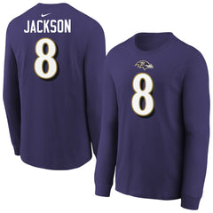 Lamar Jackson Baltimore Ravens Youth Player Name & Number Long Sleeve T-Shirt - Purple T-shirts