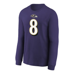 Lamar Jackson Baltimore Ravens Youth Player Name & Number Long Sleeve T-Shirt - Purple T-shirts