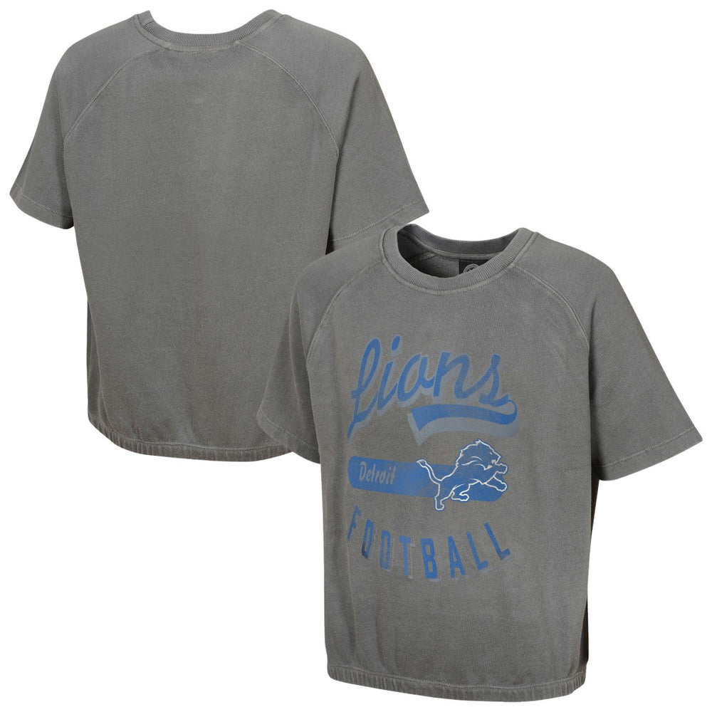 Detroit Lions Women's Mineral Wash Short Sleeve Top - Gray Tops