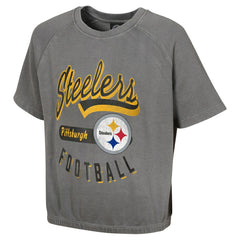 Pittsburgh Steelers Women's Mineral Wash Short Sleeve Top - Gray Tops