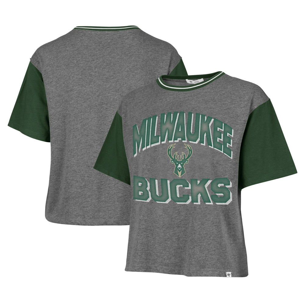 Milwaukee Bucks '47 Women's Rise Clubhouse Ziggy Color Block T-Shirt Gray - 47 brand outlet
