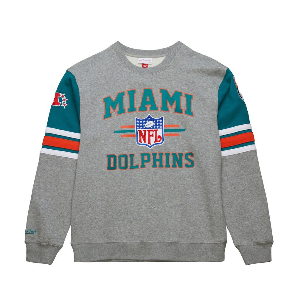 Miami Dolphins All Over 4.0 Vintage Logo Pullover Sweatshirt - Heather Gray Pullover
