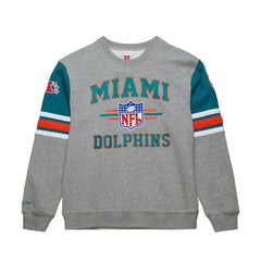 Miami Dolphins All Over 4.0 Vintage Logo Pullover Sweatshirt - Heather Gray Pullover