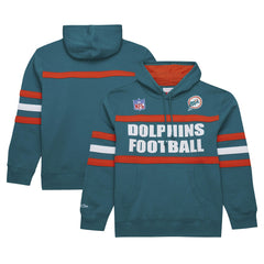 Miami Dolphins Vintage Logo Head Coach Fleece Pullover Hoodie - Aqua Hoodies