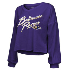 Derrick Henry Baltimore Ravens Majestic Threads Women's Name & Number Off-Shoulder Script Cropped Long Sleeve Relaxed V-Neck T-Shirt - Purple T-shirts