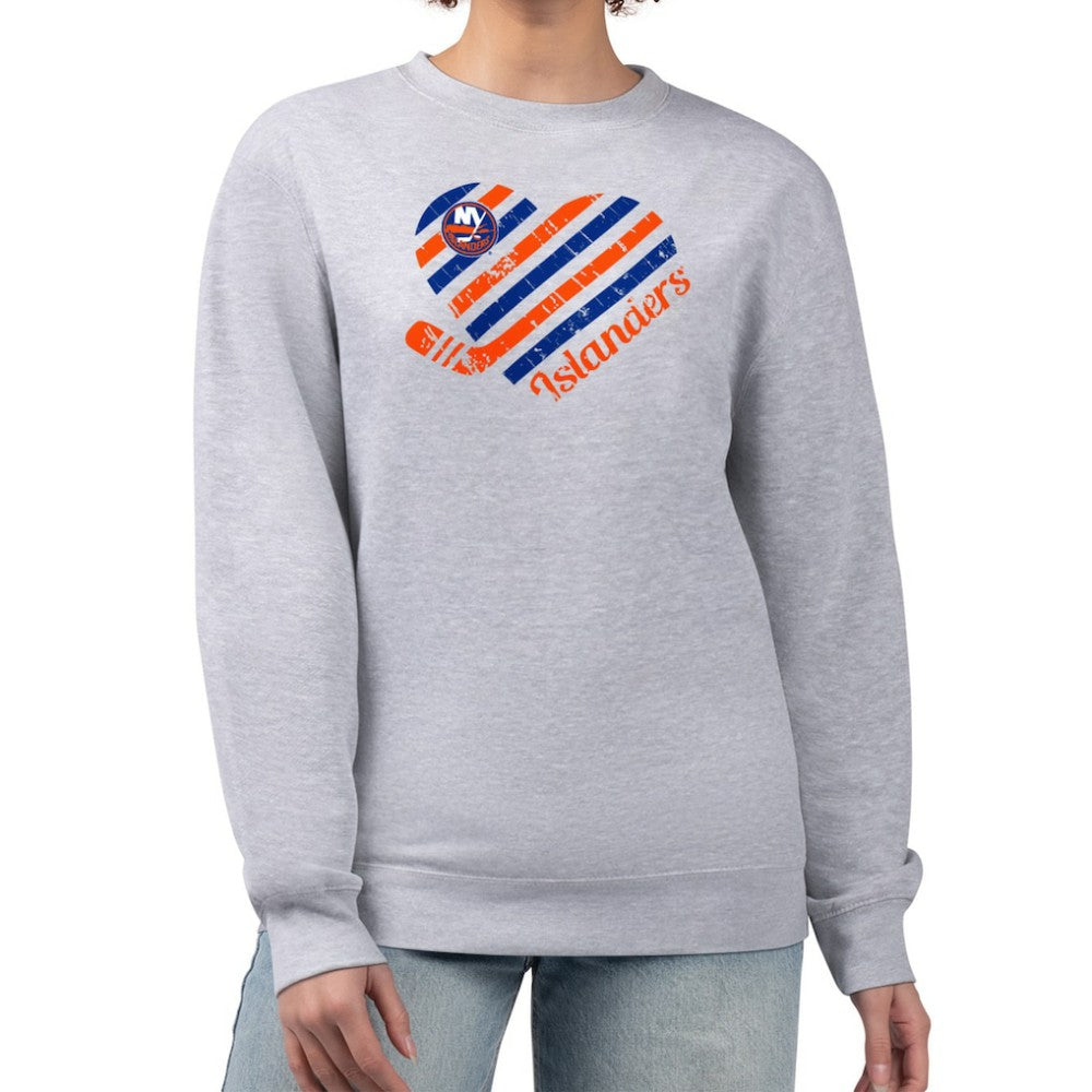 New York Islanders G-III 4Her by Carl Banks Women's Heart Graphic Pullover Sweatshirt - Heather Gray | US 201411364