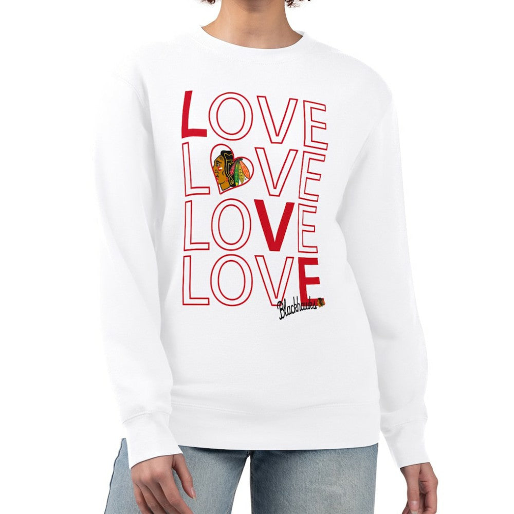 Chicago Blackhawks G-III 4Her by Carl Banks Women's Lots Of Love Team Logo Graphic Pullover Sweatshirt - White | US 201411521