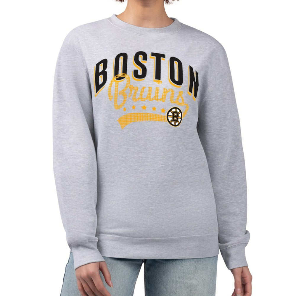 Boston Bruins G-III 4Her by Carl Banks Women's Filigree Team Graphic Fleece Pullover Sweatshirt - Heather Gray | US 201411600