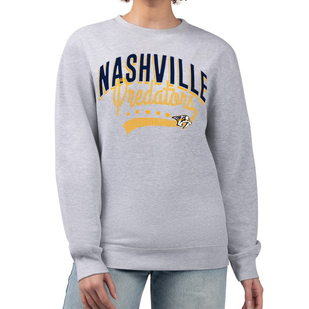 Nashville Predators G-III 4Her by Carl Banks Women's Filigree Team Graphic Fleece Pullover Sweatshirt - Heather Gray | US 201411623