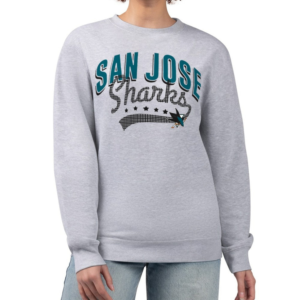 San Jose Sharks G-III 4Her by Carl Banks Women's Filigree Team Graphic Fleece Pullover Sweatshirt - Heather Gray | US 201411640