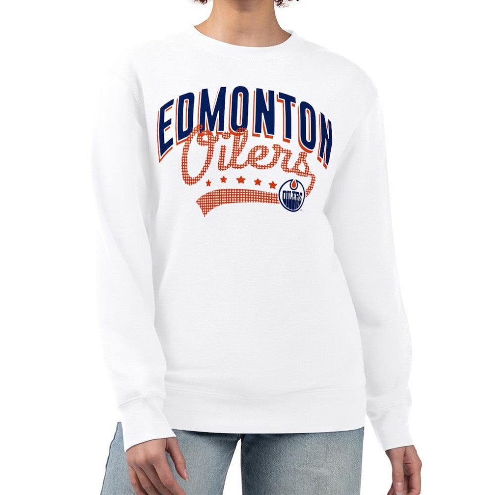 Edmonton Oilers G-III 4Her by Carl Banks Women's Filigree Team Graphic Fleece Pullover Sweatshirt - White | US 201411679