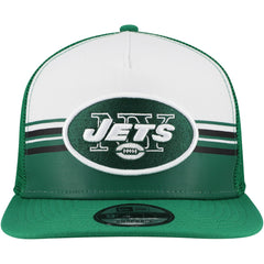 New York Jets New Era Striped A-Frame 9FIFTY Adjustable Trucker Snapback Hat - White/Green Hats