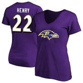 Derrick Henry Baltimore Ravens Women's Plus Size Fair Catch Name & Number Scoop Neck T-Shirt - Purple T-shirts