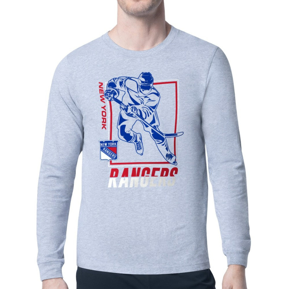 New York Rangers Starter Player Grid Long Sleeve T-Shirt - Heather Gray | US 201424525