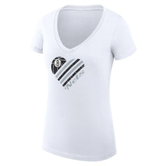 Brooklyn Nets G-III 4Her by Carl Banks Women's Super-Slim Fit Lightweight Heart V-Neck T-Shirt White