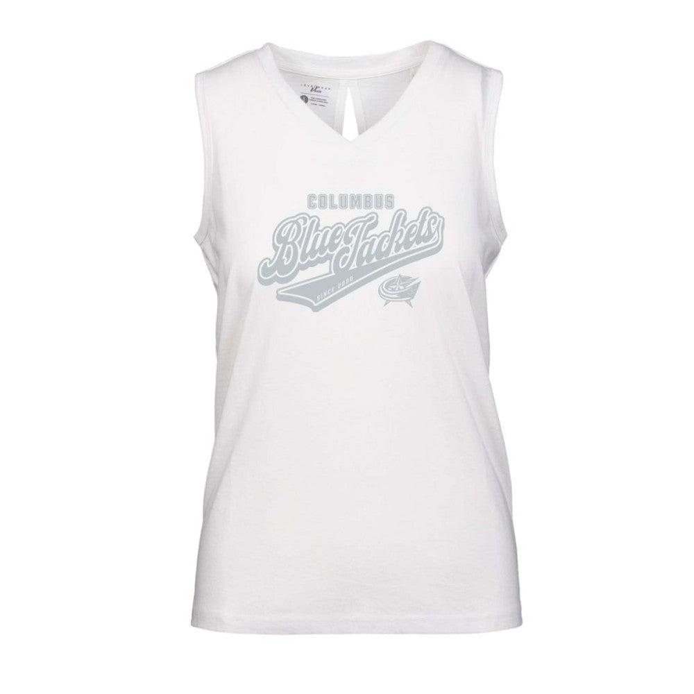 Columbus Blue Jackets Levelwear Women's Paisley Sweep V-Neck Tank Top - White | US 201425416