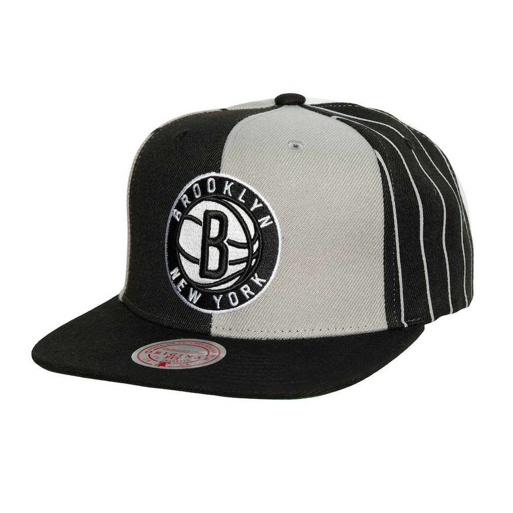 Brooklyn Nets What The Pinstripe Snapback Hat Black - Mitchell & Ness