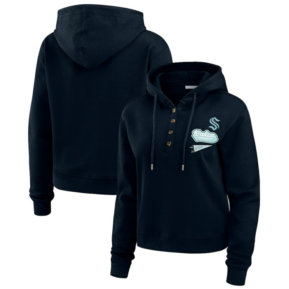 Seattle Kraken WEAR by Erin Andrews Women's Waffle-Knit Pullover Hoodie - Deep Sea Blue | US 201429709