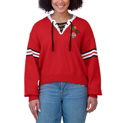 Chicago Blackhawks WEAR by Erin Andrews Women's Cropped Lace-Up Sweater - Red | US 201429722