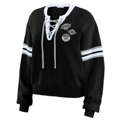 Los Angeles Kings WEAR by Erin Andrews Women's Cropped Lace-Up Sweater - Black | US 201429724