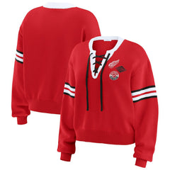 Detroit Red Wings WEAR by Erin Andrews Women's Cropped Lace-Up Sweater - Red | US 201429725