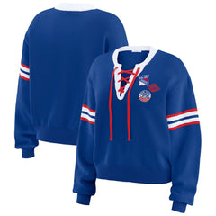 New York Rangers WEAR by Erin Andrews Women's Cropped Lace-Up Sweater - Blue | US 201429726
