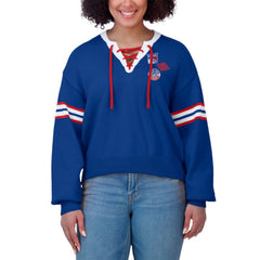 New York Rangers WEAR by Erin Andrews Women's Cropped Lace-Up Sweater - Blue | US 201429726