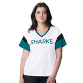 San Jose Sharks G-III 4Her by Carl Banks Women's Rink Oversized Rhinestone V-Neck T-Shirt - White | US 201432659