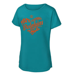 Miami Dolphins Girls Youth Script Heart Dolman T-Shirt - Aqua T-shirts