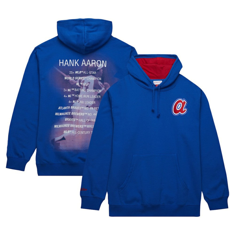 Hank Aaron Atlanta Braves Mitchell & Ness Vintage Logo Name & Number Pullover Hoodie - Royal Hoodies