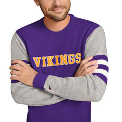 Minnesota Vikings Tommy Hilfiger Acrylic Crewneck Pullover Sweater - Purple/Heather Gray Pullover