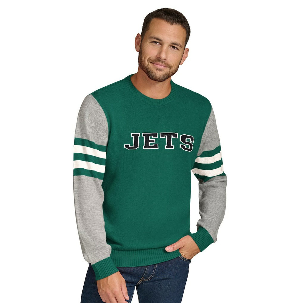 New York Jets Tommy Hilfiger Acrylic Crewneck Pullover Sweater - Green/Heather Gray Pullover