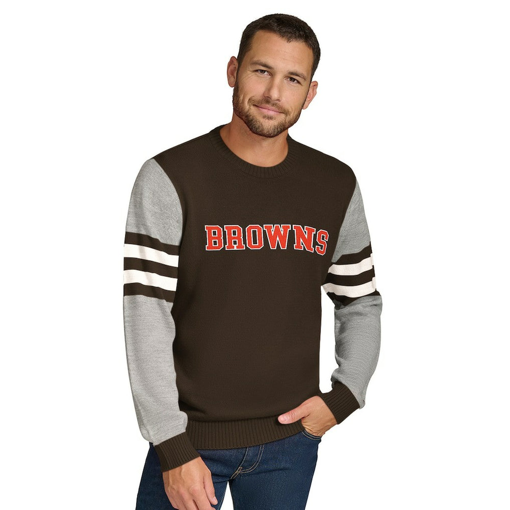 Cleveland Browns Tommy Hilfiger Acrylic Crewneck Pullover Sweater - Brown/Heather Gray Pullover