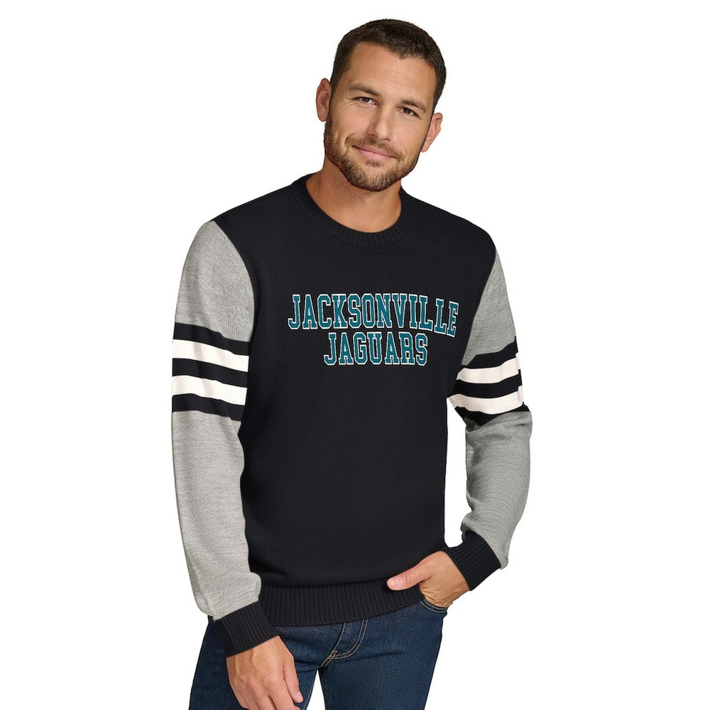 Jacksonville Jaguars Tommy Hilfiger Acrylic Crewneck Pullover Sweater - Black/Heather Gray Pullover