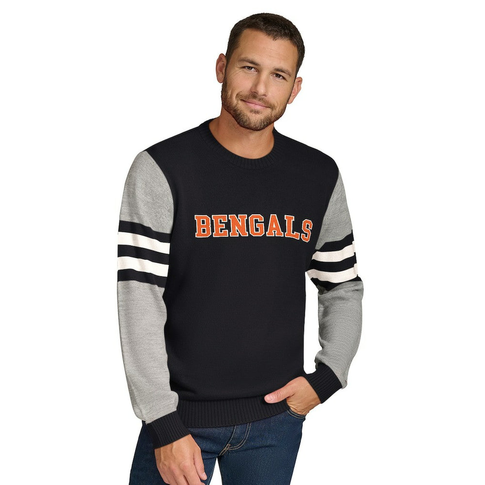 Cincinnati Bengals Tommy Hilfiger Acrylic Crewneck Pullover Sweater - Black/Heather Gray Pullover