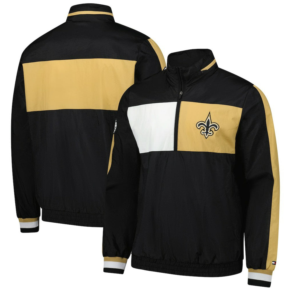 New Orleans Saints Tommy Hilfiger Gael Lightweight Half-Zip Hoodie Jacket - Black Hoodies