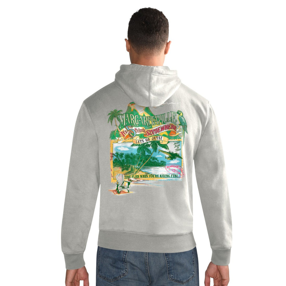 New York Jets Margaritaville Time Flies Garment Dyed Pullover Hoodie - Gray Hoodies
