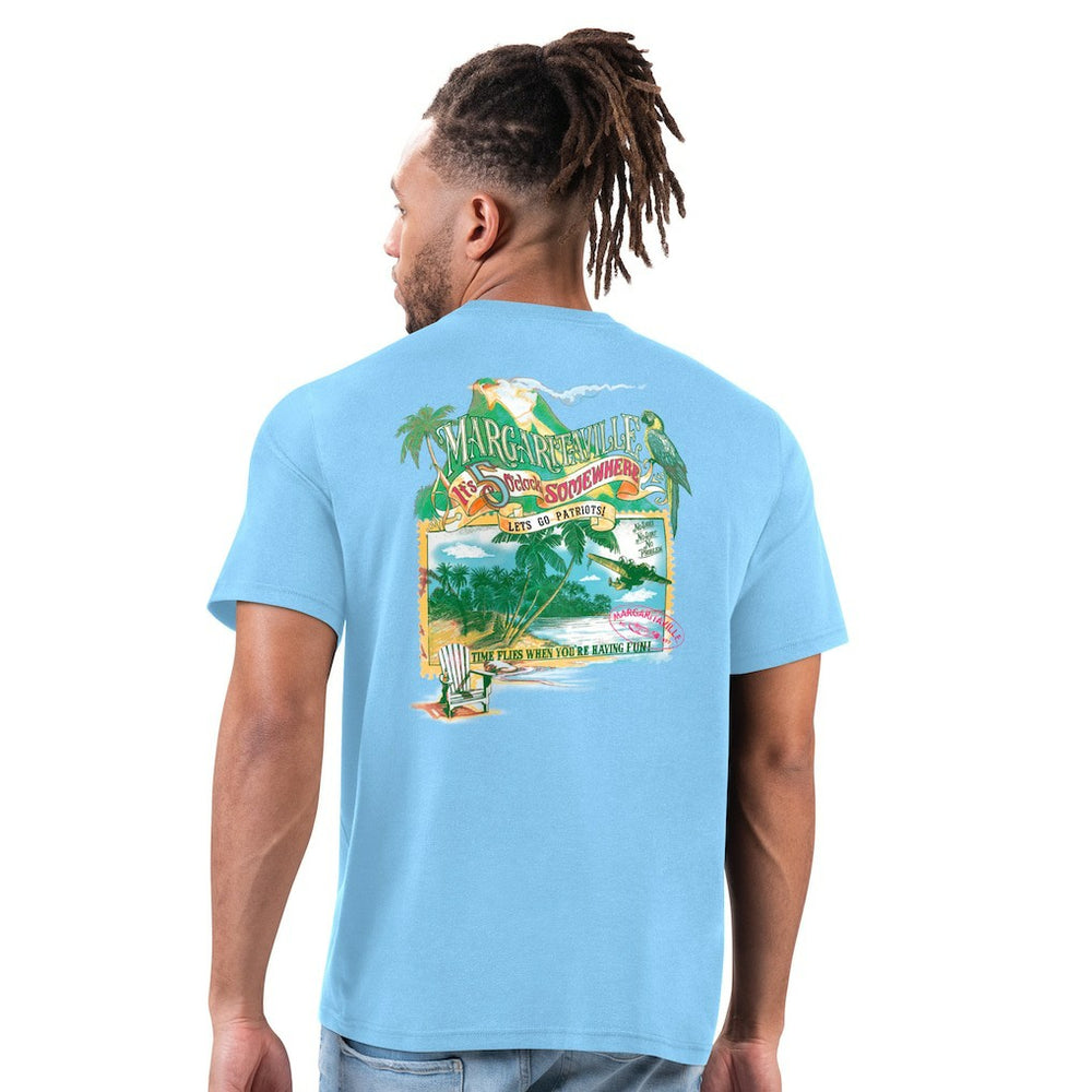 New England Patriots Margaritaville Time Flies T-Shirt - Light Blue T-shirts