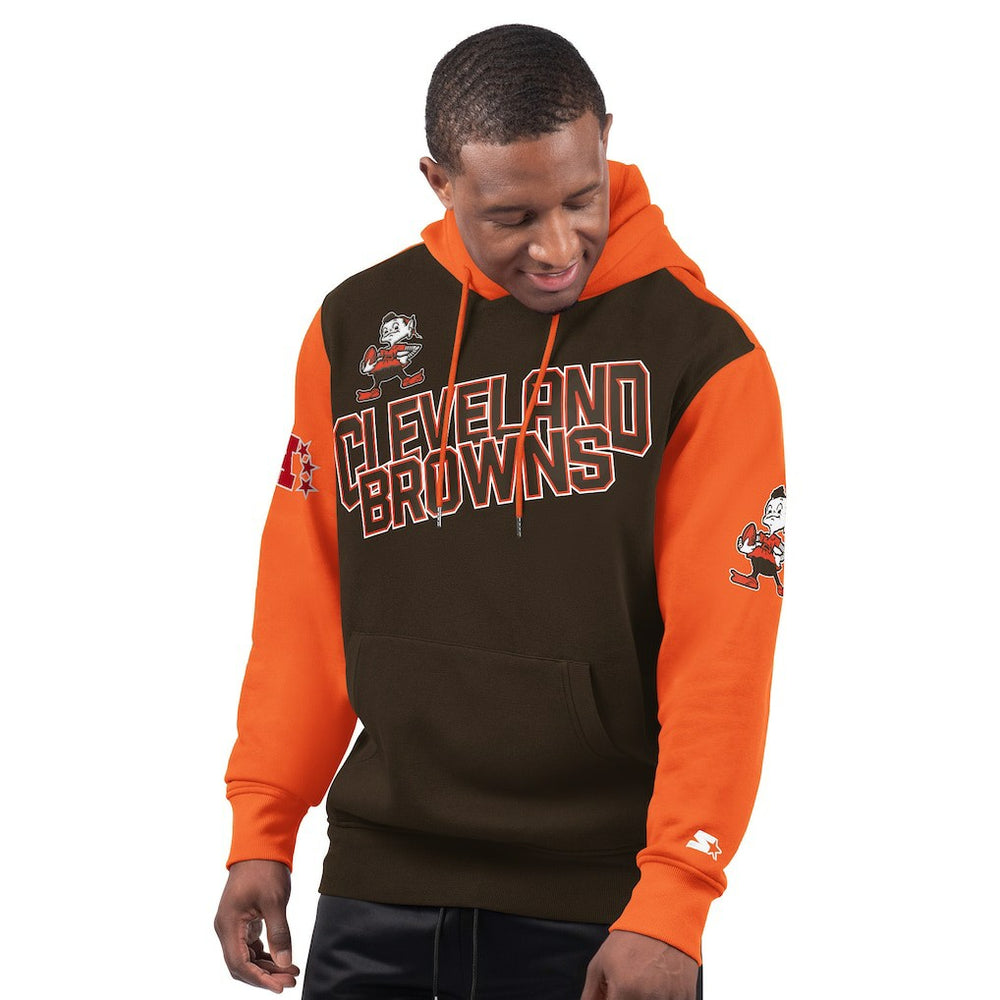 Cleveland Browns Starter Extreme Vintage Logo Pullover Hoodie - Brown Hoodies
