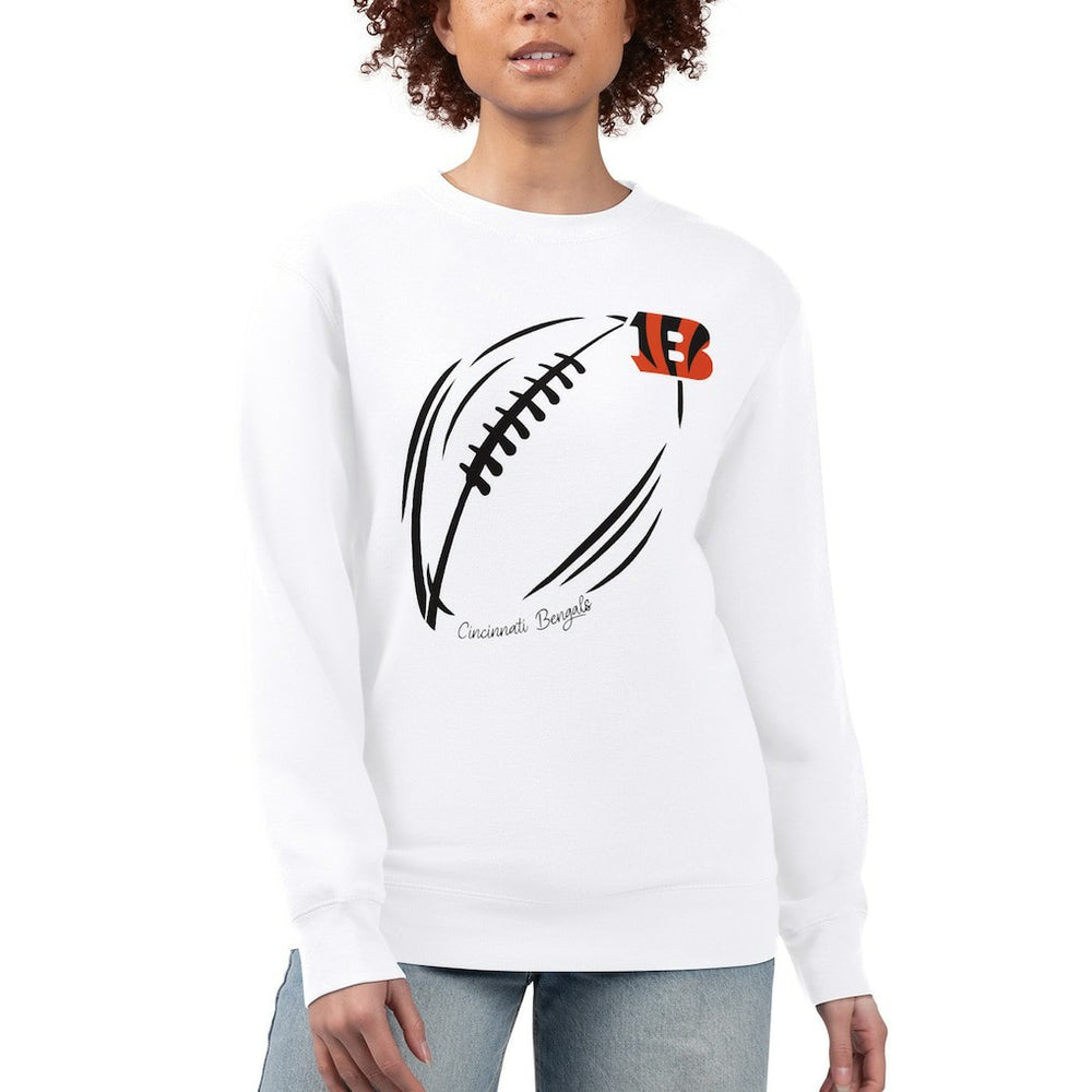 Cincinnati Bengals G-III 4Her by Carl Banks Women's Football Logo Graphic Fleece Tri-Blend Pullover Sweatshirt - White Pullover
