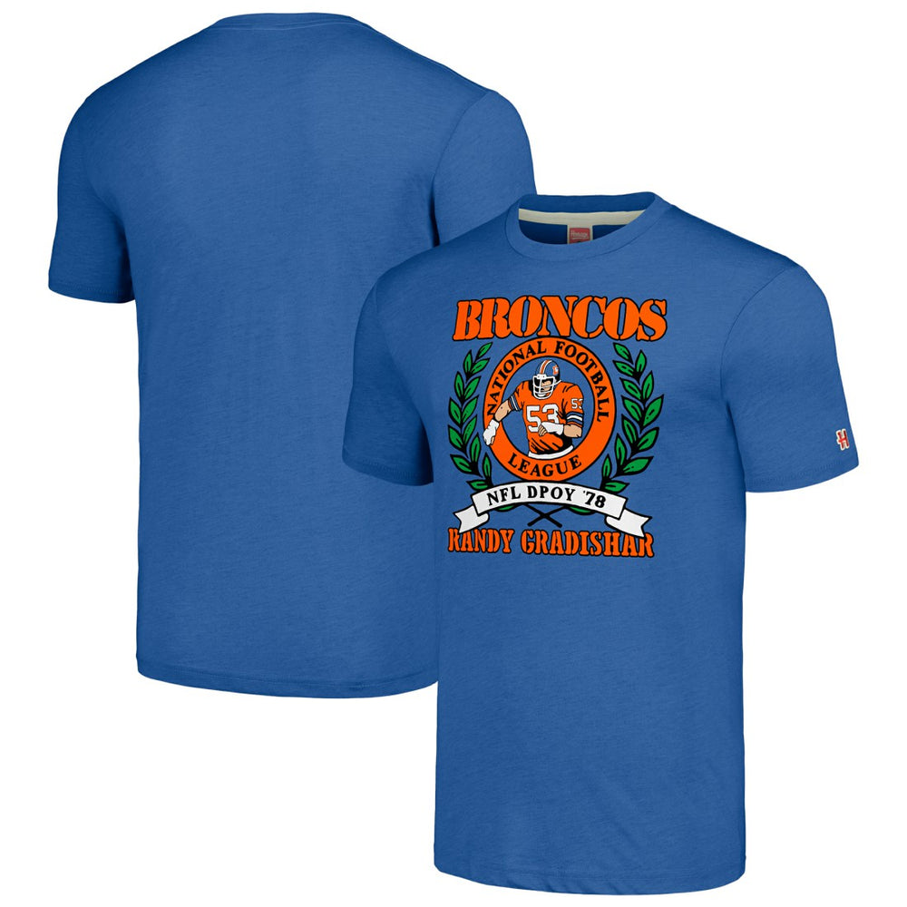 Randy Gradishar Denver Broncos Homage Unisex Caricature Retired Player Tri-Blend T-Shirt - Royal T-shirts