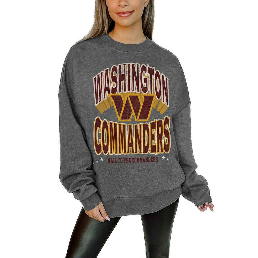 Washington Commanders Gameday Couture Women's Oversized Long Weekend Premium Fleece Drop Shoulder Pullover Sweatshirt - Charcoal Pullover