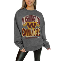 Washington Commanders Gameday Couture Women's Oversized Long Weekend Premium Fleece Drop Shoulder Pullover Sweatshirt - Charcoal Pullover