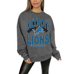 Detroit Lions Gameday Couture Women's Oversized Long Weekend Premium Fleece Drop Shoulder Pullover Sweatshirt - Charcoal Pullover