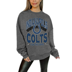 Indianapolis Colts Gameday Couture Women's Oversized Long Weekend Premium Fleece Drop Shoulder Pullover Sweatshirt - Charcoal Pullover