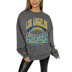 Los Angeles Chargers Gameday Couture Women's Oversized Long Weekend Premium Fleece Drop Shoulder Pullover Sweatshirt - Charcoal Pullover