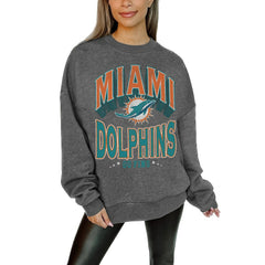 Miami Dolphins Gameday Couture Women's Oversized Long Weekend Premium Fleece Drop Shoulder Pullover Sweatshirt - Charcoal Pullover